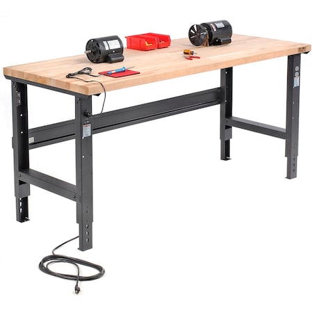 Global Industrial Adjustable Height Workbench, 72 x 30in, Birch Square Edge, Black 318913BK